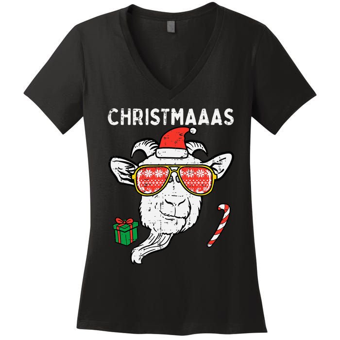 Christmas Goat Santa Xmas Farm Animal Farmer Women's V-Neck T-Shirt