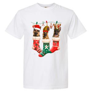 Christmas Ger Shepherd Sock Xmas Reindeer Santa Dog Meaningful Gift Garment-Dyed Heavyweight T-Shirt