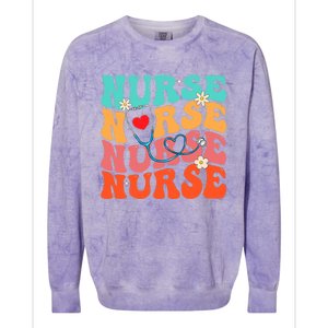 Cute Groovy Stethoscope Nurse Life Nursing Nurse Week Nurse Great Gift Colorblast Crewneck Sweatshirt