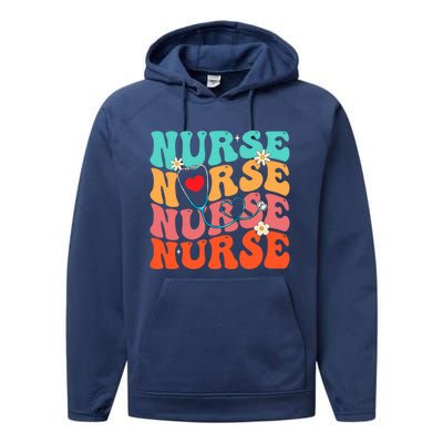 Cute Groovy Stethoscope Nurse Life Nursing Nurse Week Nurse Great Gift Performance Fleece Hoodie