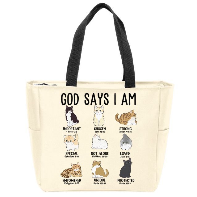Cat God Says I Am Cute Jesus Women N Girl Christian Zip Tote Bag