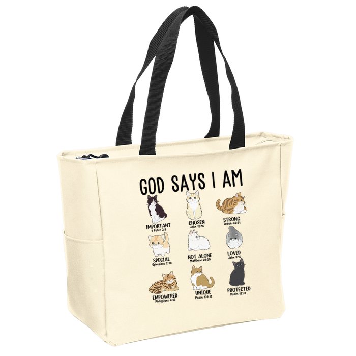 Cat God Says I Am Cute Jesus Women N Girl Christian Zip Tote Bag