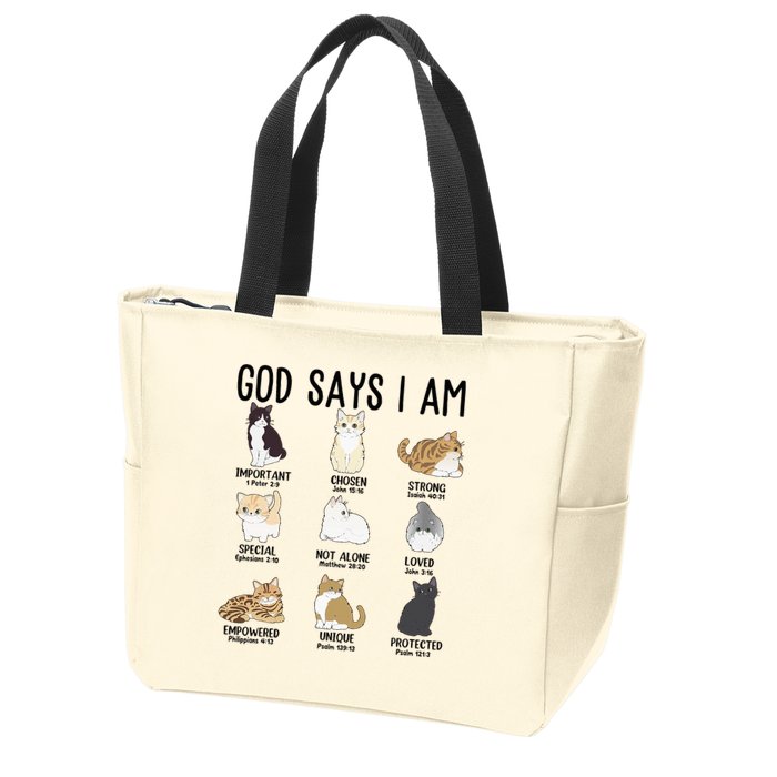 Cat God Says I Am Cute Jesus Women N Girl Christian Zip Tote Bag