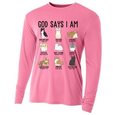 Cat God Says I Am Cute Jesus Women N Girl Christian Cooling Performance Long Sleeve Crew