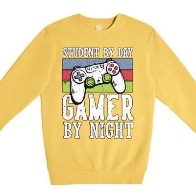 Cool Gaming Student By Day Gamer By Night Funny Quote Front Great Gift Premium Crewneck Sweatshirt