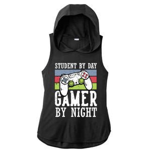 Cool Gaming Student By Day Gamer By Night Funny Quote Front Great Gift Ladies PosiCharge Tri-Blend Wicking Draft Hoodie Tank