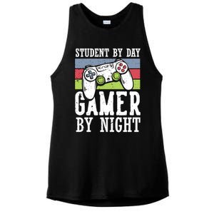 Cool Gaming Student By Day Gamer By Night Funny Quote Front Great Gift Ladies PosiCharge Tri-Blend Wicking Tank