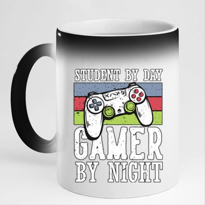 Cool Gaming Student By Day Gamer By Night Funny Quote Front Great Gift 11oz Black Color Changing Mug