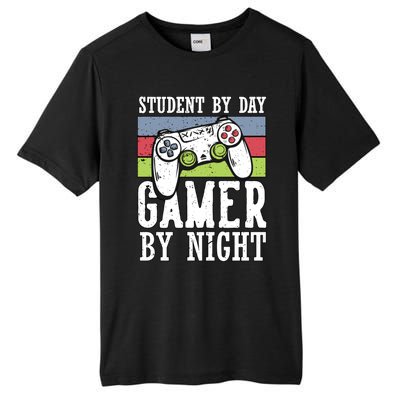 Cool Gaming Student By Day Gamer By Night Funny Quote Front Great Gift Tall Fusion ChromaSoft Performance T-Shirt