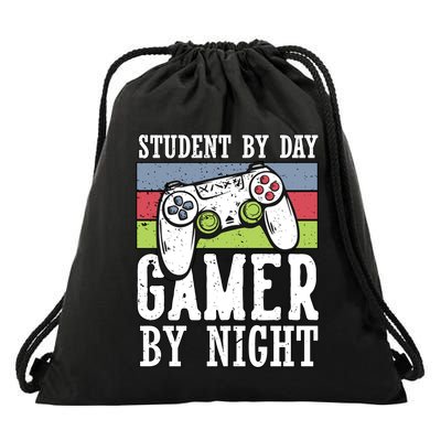 Cool Gaming Student By Day Gamer By Night Funny Quote Front Great Gift Drawstring Bag