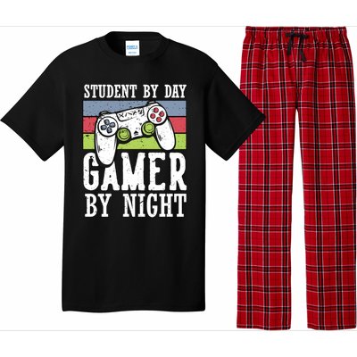 Cool Gaming Student By Day Gamer By Night Funny Quote Front Great Gift Pajama Set