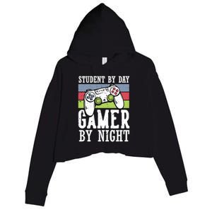 Cool Gaming Student By Day Gamer By Night Funny Quote Front Great Gift Crop Fleece Hoodie