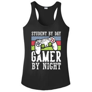 Cool Gaming Student By Day Gamer By Night Funny Quote Front Great Gift Ladies PosiCharge Competitor Racerback Tank