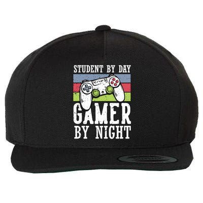 Cool Gaming Student By Day Gamer By Night Funny Quote Front Great Gift Wool Snapback Cap