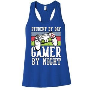 Cool Gaming Student By Day Gamer By Night Funny Quote Front Great Gift Women's Racerback Tank