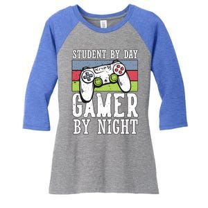 Cool Gaming Student By Day Gamer By Night Funny Quote Front Great Gift Women's Tri-Blend 3/4-Sleeve Raglan Shirt