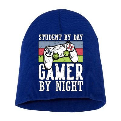 Cool Gaming Student By Day Gamer By Night Funny Quote Front Great Gift Short Acrylic Beanie