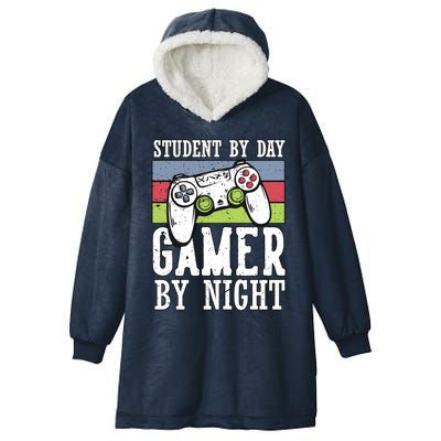 Cool Gaming Student By Day Gamer By Night Funny Quote Front Great Gift Hooded Wearable Blanket