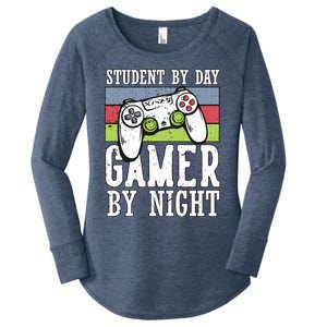 Cool Gaming Student By Day Gamer By Night Funny Quote Front Great Gift Women's Perfect Tri Tunic Long Sleeve Shirt