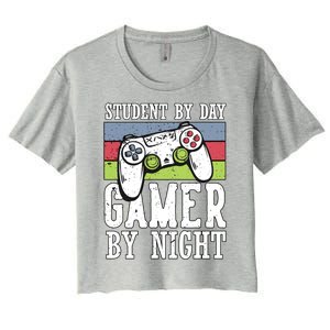 Cool Gaming Student By Day Gamer By Night Funny Quote Front Great Gift Women's Crop Top Tee