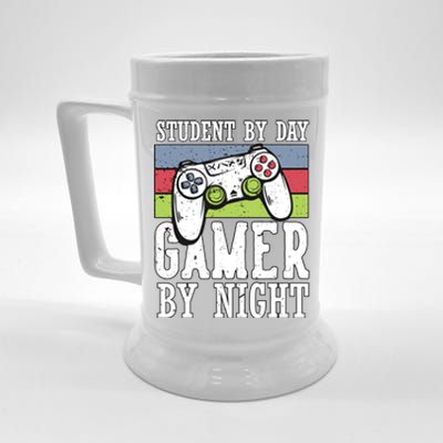 Cool Gaming Student By Day Gamer By Night Funny Quote Front Great Gift Beer Stein