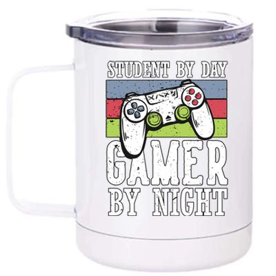 Cool Gaming Student By Day Gamer By Night Funny Quote Front Great Gift 12 oz Stainless Steel Tumbler Cup