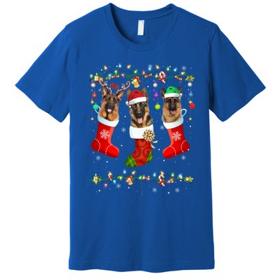 Christmas Ger Shepherd Sock Xmas Reindeer Santa Dog Great Gift Premium T-Shirt