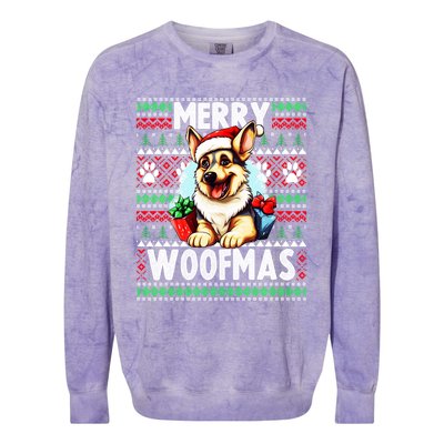 Cute Ger Shepherd Dog Christmas Costume Merry Woofmas Gift Colorblast Crewneck Sweatshirt