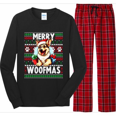 Cute Ger Shepherd Dog Christmas Costume Merry Woofmas Gift Long Sleeve Pajama Set