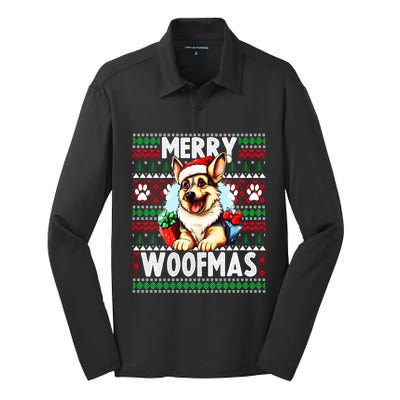 Cute Ger Shepherd Dog Christmas Costume Merry Woofmas Gift Silk Touch Performance Long Sleeve Polo