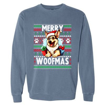 Cute Ger Shepherd Dog Christmas Costume Merry Woofmas Gift Garment-Dyed Sweatshirt