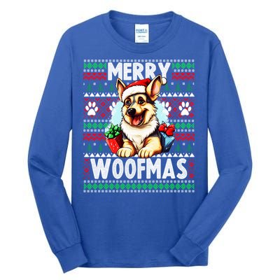 Cute Ger Shepherd Dog Christmas Costume Merry Woofmas Gift Tall Long Sleeve T-Shirt