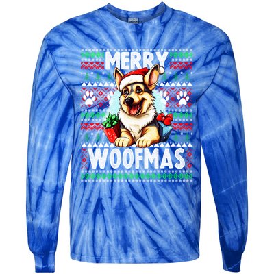 Cute Ger Shepherd Dog Christmas Costume Merry Woofmas Gift Tie-Dye Long Sleeve Shirt