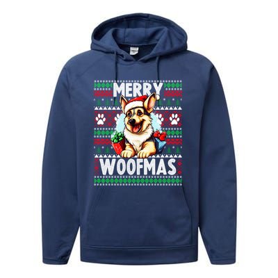 Cute Ger Shepherd Dog Christmas Costume Merry Woofmas Gift Performance Fleece Hoodie