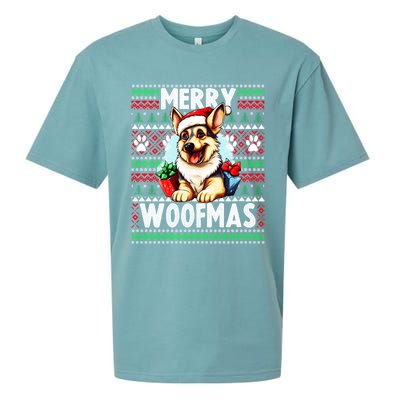 Cute Ger Shepherd Dog Christmas Costume Merry Woofmas Gift Sueded Cloud Jersey T-Shirt