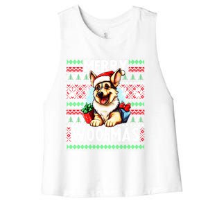 Cute Ger Shepherd Dog Christmas Costume Merry Woofmas Gift Women's Racerback Cropped Tank