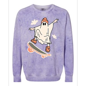 Cool Ghost Skateboard Boo Bat Pocket Halloween Spooky Season Cool Gift Colorblast Crewneck Sweatshirt