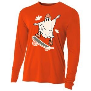 Cool Ghost Skateboard Boo Bat Pocket Halloween Spooky Season Cool Gift Cooling Performance Long Sleeve Crew