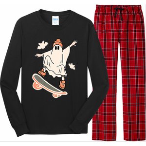 Cool Ghost Skateboard Boo Bat Pocket Halloween Spooky Season Cool Gift Long Sleeve Pajama Set