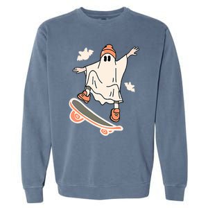 Cool Ghost Skateboard Boo Bat Pocket Halloween Spooky Season Cool Gift Garment-Dyed Sweatshirt