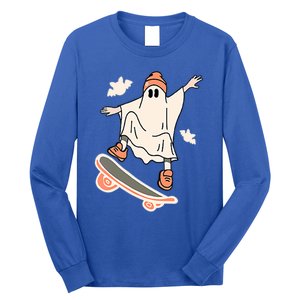 Cool Ghost Skateboard Boo Bat Pocket Halloween Spooky Season Cool Gift Long Sleeve Shirt