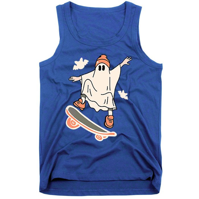 Cool Ghost Skateboard Boo Bat Pocket Halloween Spooky Season Cool Gift Tank Top