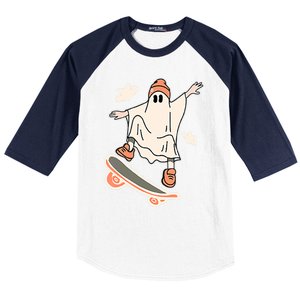 Cool Ghost Skateboard Boo Bat Pocket Halloween Spooky Season Cool Gift Baseball Sleeve Shirt