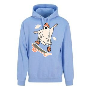 Cool Ghost Skateboard Boo Bat Pocket Halloween Spooky Season Cool Gift Unisex Surf Hoodie