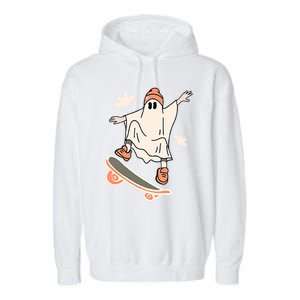 Cool Ghost Skateboard Boo Bat Pocket Halloween Spooky Season Cool Gift Garment-Dyed Fleece Hoodie