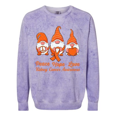 Cute Gnomes Support Orange Ribbon Kidney Cancer Awareness Colorblast Crewneck Sweatshirt