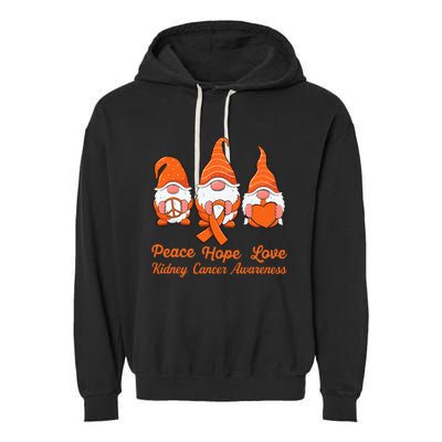 Cute Gnomes Support Orange Ribbon Kidney Cancer Awareness Garment-Dyed Fleece Hoodie