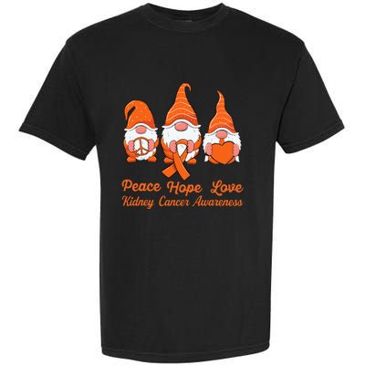 Cute Gnomes Support Orange Ribbon Kidney Cancer Awareness Garment-Dyed Heavyweight T-Shirt