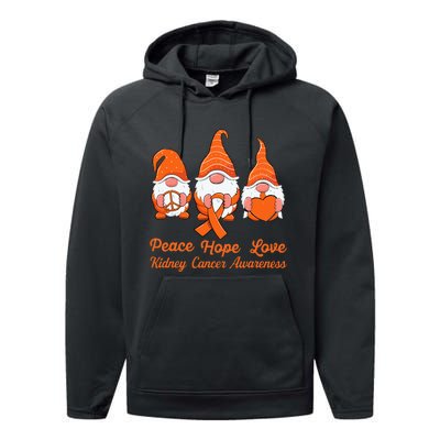 Cute Gnomes Support Orange Ribbon Kidney Cancer Awareness Performance Fleece Hoodie