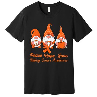 Cute Gnomes Support Orange Ribbon Kidney Cancer Awareness Premium T-Shirt